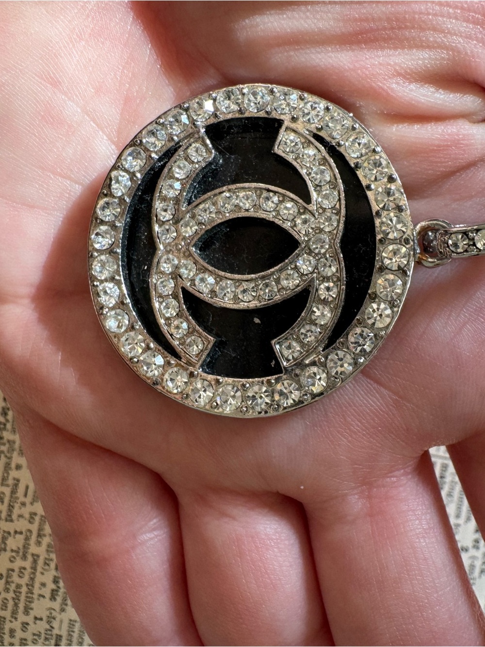 Crystal-Encrusted Black and Silver Pendant Necklace - Picture 3 of 4